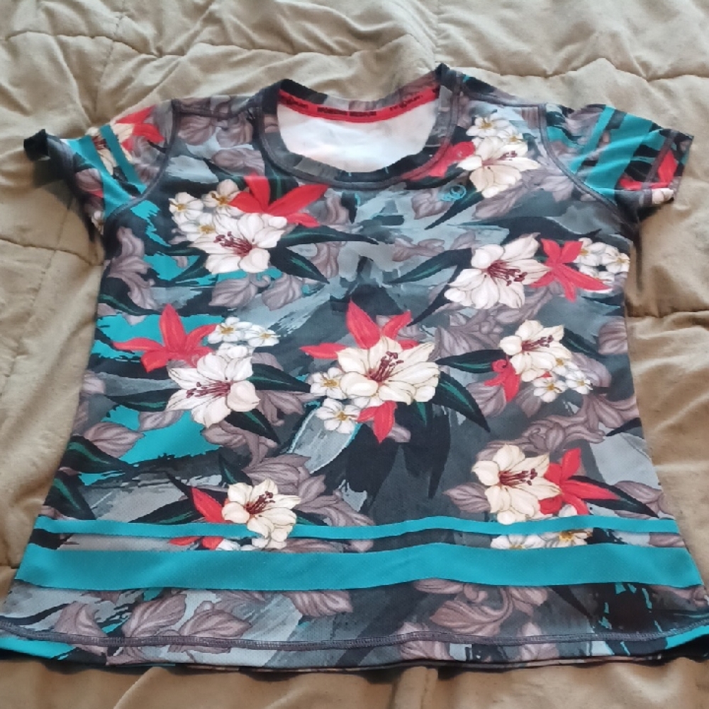 INKnBURN Floral Short Sleeve Tee with Red and Teal